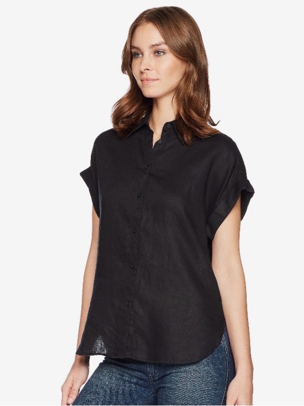Lauren Ralph Lauren Polo Black Linen Dolman Short-Sleeve Button-Front Shirt XL